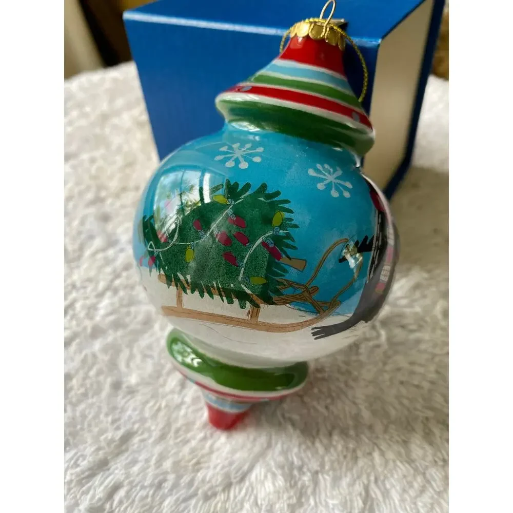 Pier 1 Li Bien glass ornament featuring handpainted penguin design original box